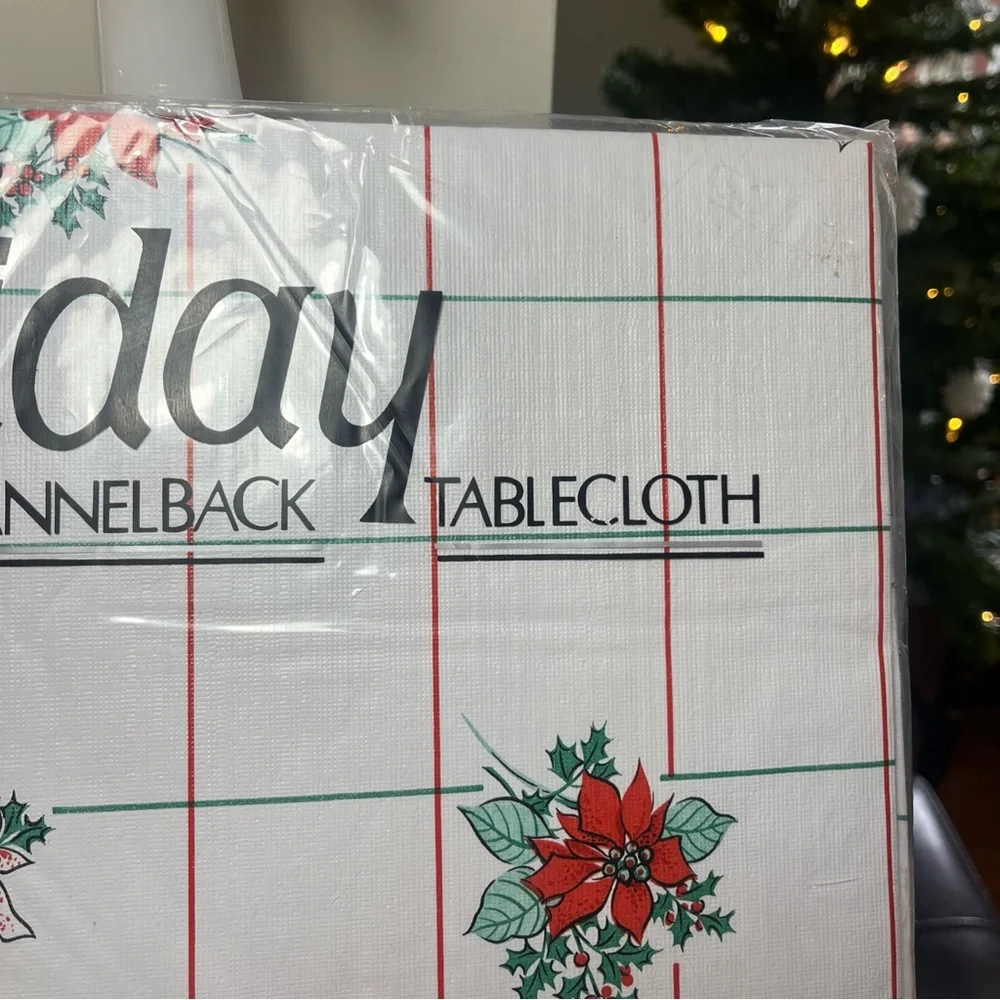 Vintage Holiday Flannelback Tablecloth “Styled by Lisa” 52 x 52, Christmas NWT